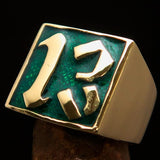 Excellent crafted Men's green lucky Number 13 Biker Ring - Solid Brass - BikeRing4u