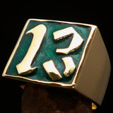 Excellent crafted Men's green lucky Number 13 Biker Ring - Solid Brass - BikeRing4u