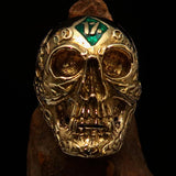 Excellent crafted Men's green 1% Runes Skull Outlaw Biker Ring - solid Brass - BikeRing4u
