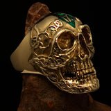 Excellent crafted Men's green 1% Runes Skull Outlaw Biker Ring - solid Brass - BikeRing4u