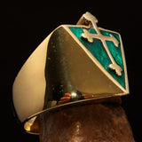Excellent crafted Men's green Coptic Rose Cross Ring - Solid Brass - BikeRing4u