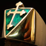 Excellent crafted Men's green Coptic Rose Cross Ring - Solid Brass - BikeRing4u