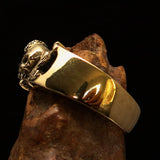 Excellent crafted Pony Tail Girly Skull Ring - antiqued Brass - BikeRing4u