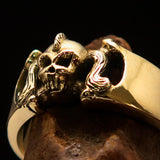 Excellent crafted Pony Tail Girly Skull Ring - antiqued Brass - BikeRing4u