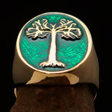 Excellent crafted Men's green oval Tree of Life Pinky Ring - Solid Brass - BikeRing4u