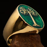 Excellent crafted Men's green oval Tree of Life Pinky Ring - Solid Brass - BikeRing4u