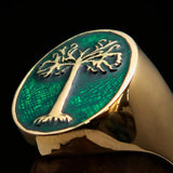 Excellent crafted Men's green oval Tree of Life Pinky Ring - Solid Brass - BikeRing4u