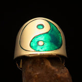 Excellent crafted Men's green Yin Yang Pinky Ring - Solid Brass - BikeRing4u