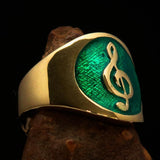 Excellent crafted round Men's green Treble Clef Pinky Ring - Solid Brass - BikeRing4u