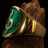 Excellent crafted round Men's green Treble Clef Pinky Ring - Solid Brass - BikeRing4u