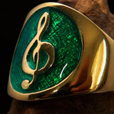 Excellent crafted round Men's green Treble Clef Pinky Ring - Solid Brass - BikeRing4u