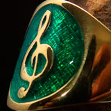 Excellent crafted round Men's green Treble Clef Pinky Ring - Solid Brass - BikeRing4u