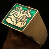 Excellent crafted Men's green 3 Monkeys Pinky Ring - Solid Brass - BikeRing4u