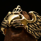 Excellent crafted Claddagh winged heart and Crown Men's Ring - Solid Brass - BikeRing4u