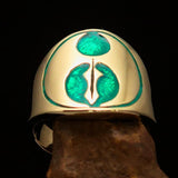 Perfectly crafted ancient Men's green Labrys double Axe Pinky Ring - Solid Brass - BikeRing4u