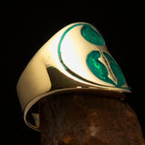 Perfectly crafted ancient Men's green Labrys double Axe Pinky Ring - Solid Brass - BikeRing4u