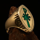 Ancient Christian Monogram Men's Cross Ring green Chi Rho XP - Solid Brass - BikeRing4u