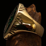 Ancient Christian Monogram Men's Cross Ring green Chi Rho XP - Solid Brass - BikeRing4u