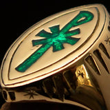 Ancient Christian Monogram Men's Cross Ring green Chi Rho XP - Solid Brass - BikeRing4u