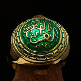 Domed Men's green Al Quran ul Kareem Muslim Pinky Ring - solid Brass - BikeRing4u