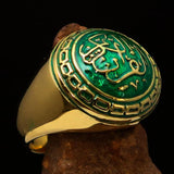 Domed Men's green Al Quran ul Kareem Muslim Pinky Ring - solid Brass - BikeRing4u