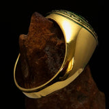 Domed Men's green Al Quran ul Kareem Muslim Pinky Ring - solid Brass - BikeRing4u