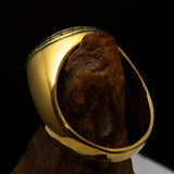 Domed Men's green Al Quran ul Kareem Muslim Pinky Ring - solid Brass - BikeRing4u