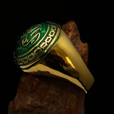 Domed Men's green Al Quran ul Kareem Muslim Pinky Ring - solid Brass - BikeRing4u