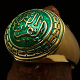 Domed Men's green Al Quran ul Kareem Muslim Pinky Ring - solid Brass - BikeRing4u