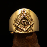 Men's ancient Square Compasses Masonic Pinky Ring Freemason G - shiny Brass - BikeRing4u