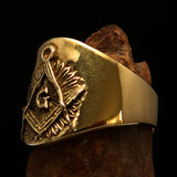 Men's ancient Square Compasses Masonic Pinky Ring Freemason G - shiny Brass - BikeRing4u