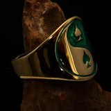 Excellent crafted Men's green Spades Yin Yang Poker Ring - solid Brass - BikeRing4u