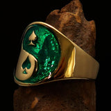 Excellent crafted Men's green Spades Yin Yang Poker Ring - solid Brass - BikeRing4u