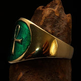 Well made Men's small green Egyptian Ankh Cross Pinky Ring - solid Brass - BikeRing4u