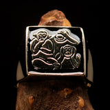 Excellent crafted Men's black 3 Monkeys Pinky Ring - Solid Brass - BikeRing4u