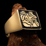 Excellent crafted Men's black 3 Monkeys Pinky Ring - Solid Brass - BikeRing4u