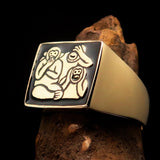 Excellent crafted Men's black 3 Monkeys Pinky Ring - Solid Brass - BikeRing4u