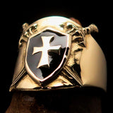 Crossed Swords Men's Knights Templar black Cross Ring - solid Brass - BikeRing4u