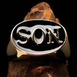 Perfectly crafted oval Initial Men's Pinky Ring black SON one word - Solid Brass - BikeRing4u