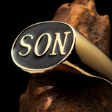 Perfectly crafted oval Initial Men's Pinky Ring black SON one word - Solid Brass - BikeRing4u