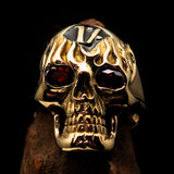 Excellent crafted Men's black 1% Flaming Skull Outlaw Ring red CZ Eyes Enamel - Solid Brass - BikeRing4u