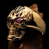 Excellent crafted Men's black 1% Flaming Skull Outlaw Ring red CZ Eyes Enamel - Solid Brass - BikeRing4u