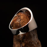 Round Men's Ring red Peace Symbol Flower Power - Sterling Silver - BikeRing4u