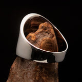 Round Men's Ring red Peace Symbol Flower Power - Sterling Silver - BikeRing4u