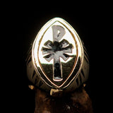 Ancient Christian Monogram Men's Cross Ring black Chi Rho XP - Solid Brass - BikeRing4u
