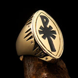 Ancient Christian Monogram Men's Cross Ring black Chi Rho XP - Solid Brass - BikeRing4u