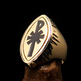 Ancient Christian Monogram Men's Cross Ring black Chi Rho XP - Solid Brass - BikeRing4u