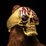 Excellent crafted Men's red 1% Flaming Skull Outlaw Ring red CZ Eyes Enamel - Solid Brass - BikeRing4u