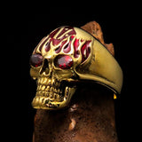 Excellent crafted Men's red 1% Flaming Skull Outlaw Ring red CZ Eyes Enamel - Solid Brass - BikeRing4u