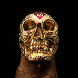 Excellent crafted Men's red 1% Runes Skull Outlaw Biker Ring - solid Brass - BikeRing4u